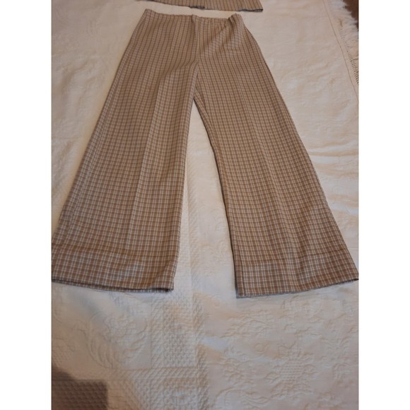 Vintage Jennifer Gee Pant Suit Brown Plaid, 1960's, 70's Double Knit Fabric - Picture 5 of 15